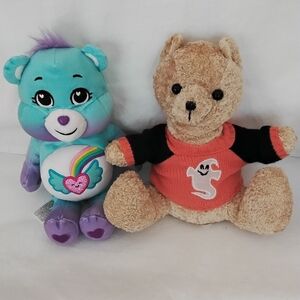 Care Bears Plush Toy - 1 Teal and Purple & 1 Tan Bear / Orange & Black Sweater